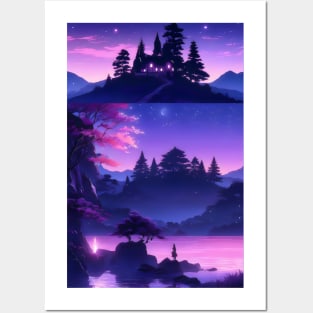 Fantasy purple landscape collage Posters and Art